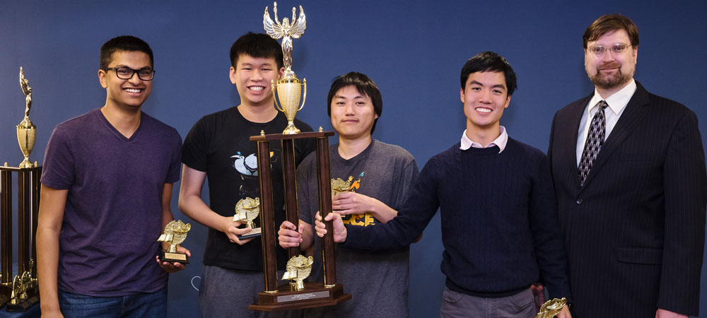 UC Berkeley B with their First-Place Undergraduate trophy from the 2018 Intercollegiate Championship Tournament