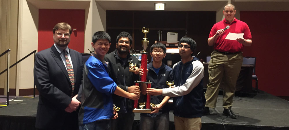 Berkeley with their First-Place Division I Undergraduate trophy from the 2016 Intercollegiate Championship Tournament