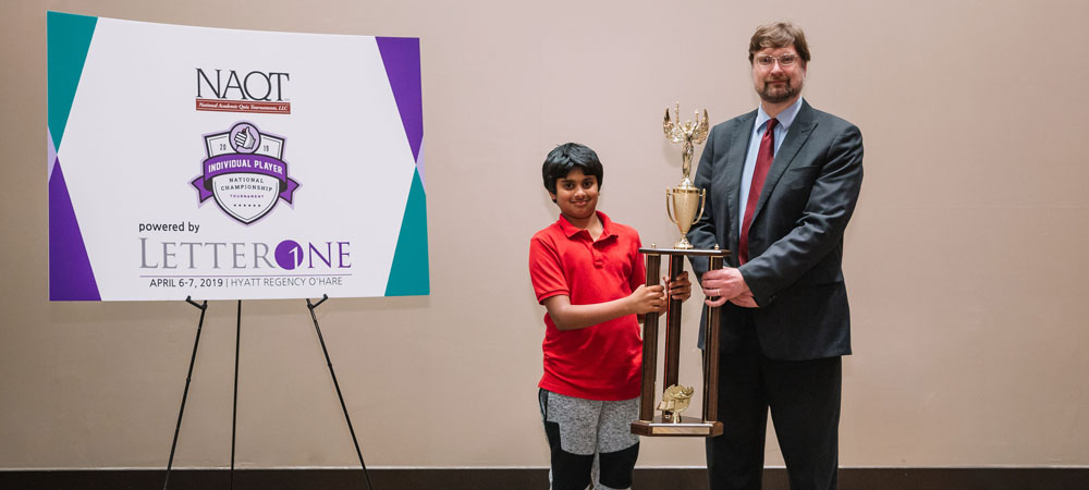Arin Parsa, champion of the 2019 Individual Player National Championship Tournament’s Middle School Division